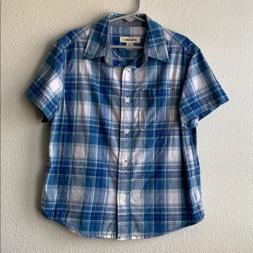 Boys Blue Flannel Cherokee Button Up